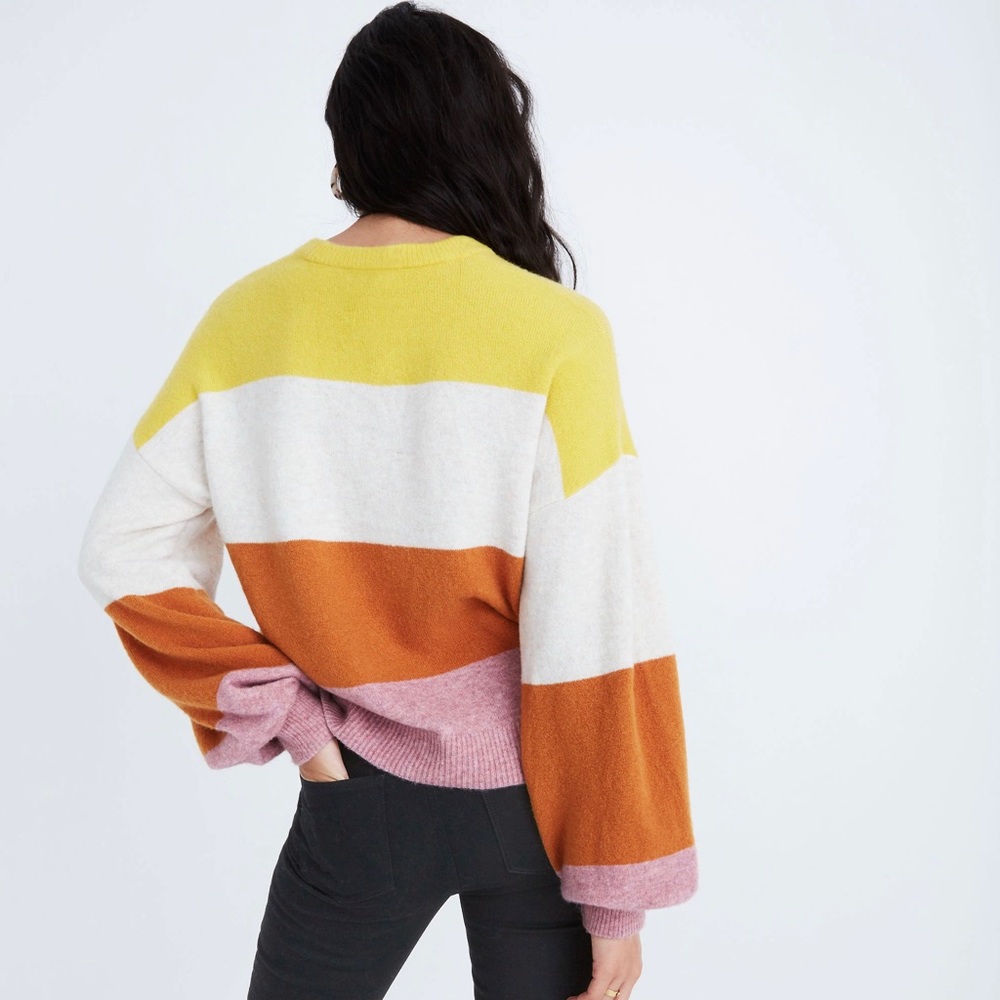 MADEWELL Yellow/Orange Striped Wool Blend Gladwell Balloon Sleeve Sweater, S - Picture 4 of 14
